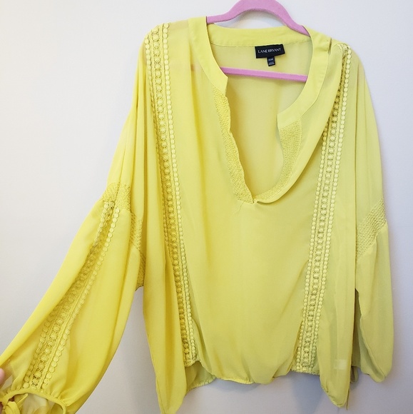 Lane Bryant chartreuse lemon sheer blouse - Picture 5 of 6